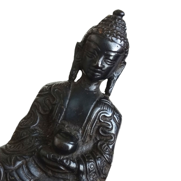 Antique Brass Bronze 4" Sitting Buddha on Lotus - Picture 6 of 11